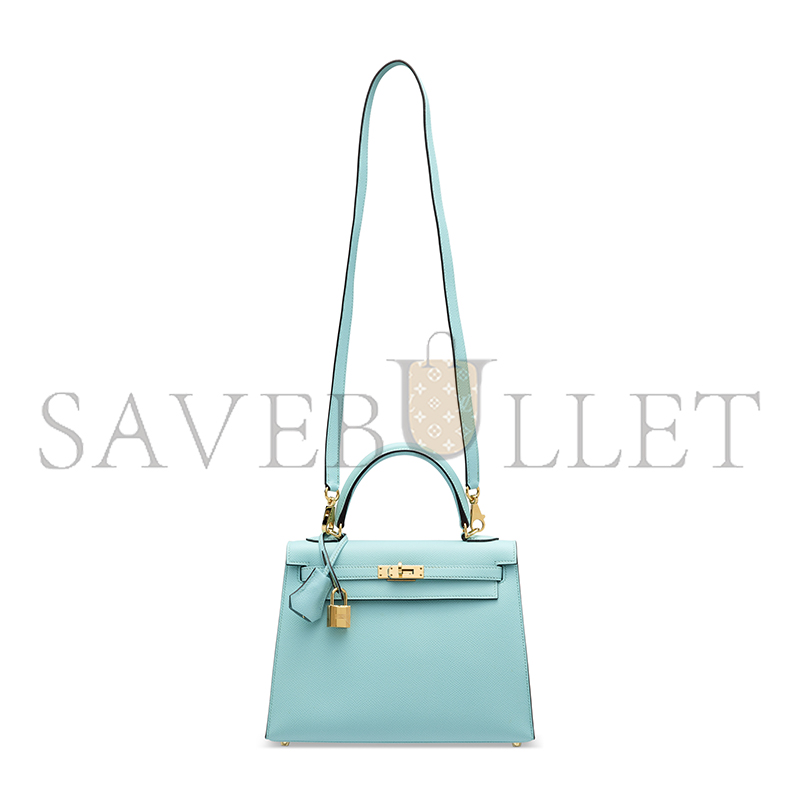 HERMÈS BLUE ZEPHYR EPSOM LEATHER SELLIER KELLY 25 WITH GOLD HARDWARE (25*17*7cm) 